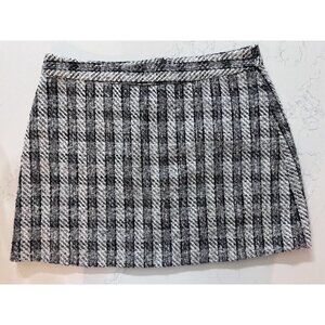 Y2K Plaid Tweed Mini Skirt Women's XXL Preppy Black White Just Fab Clueless
